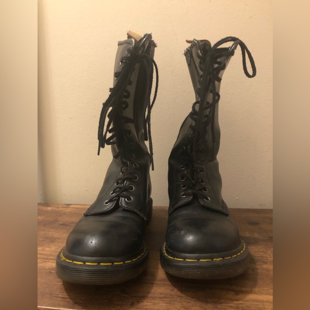 Black vegan leather calf length Doc Martens